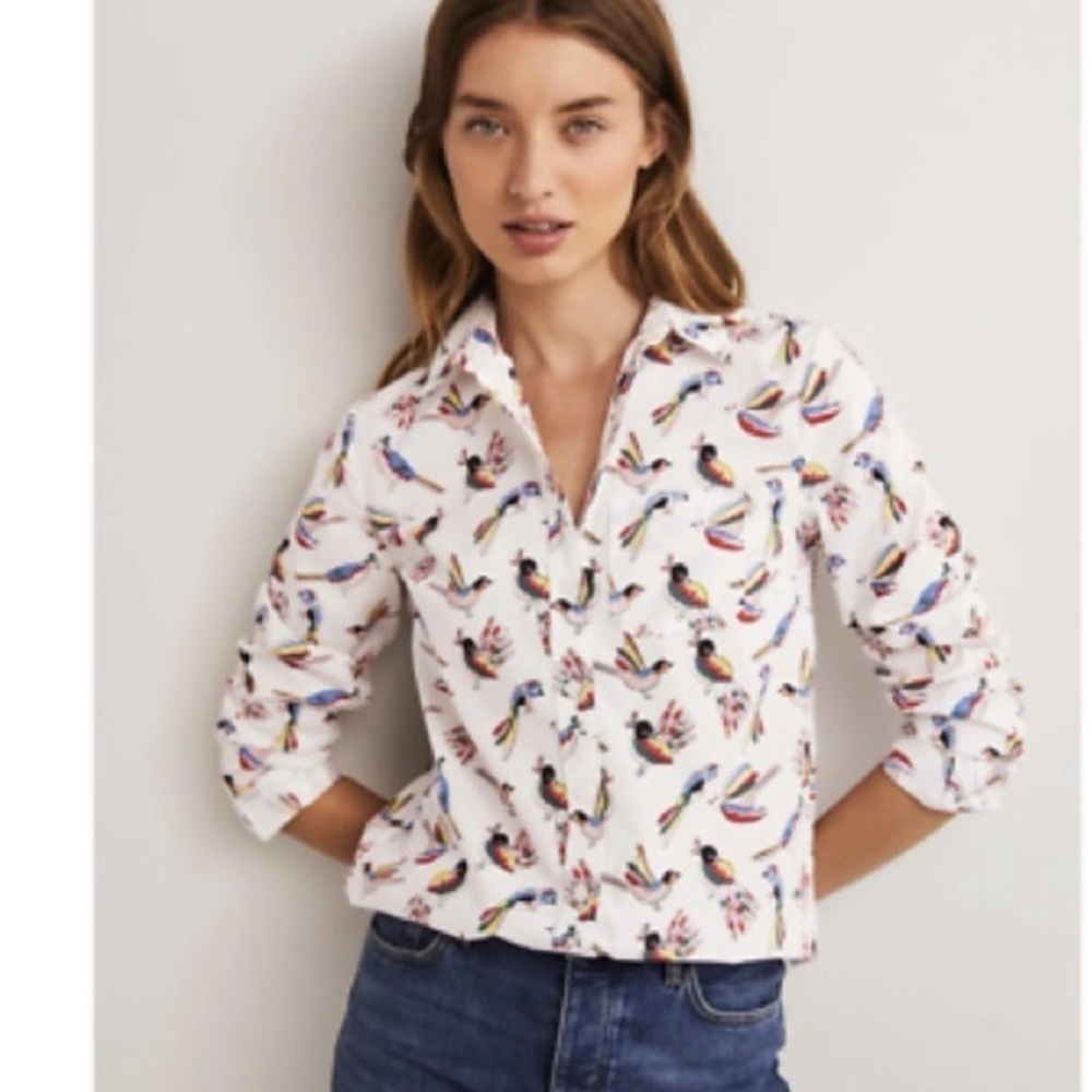 Essentials | Cutaway Collar Popli Shirt Multi Birds women’s 6R